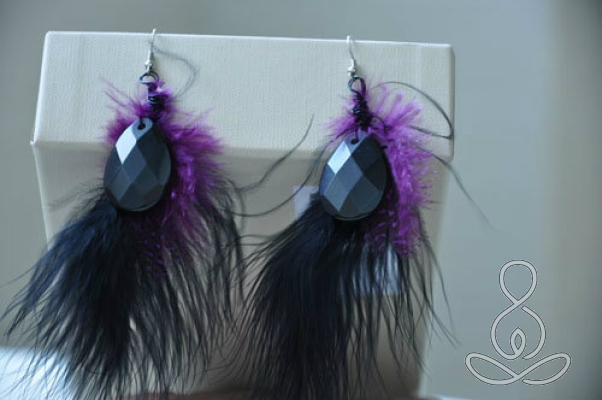 Royal Maribou Earrings Obsidian Black Purple Feather