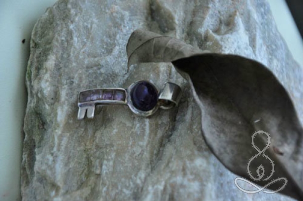 Amethyst Pendant 1.5'' Key Purple Sterling Silver