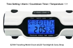 EZ104 Travelling World Clock w/LED Torchlight & Carry Strap Travel