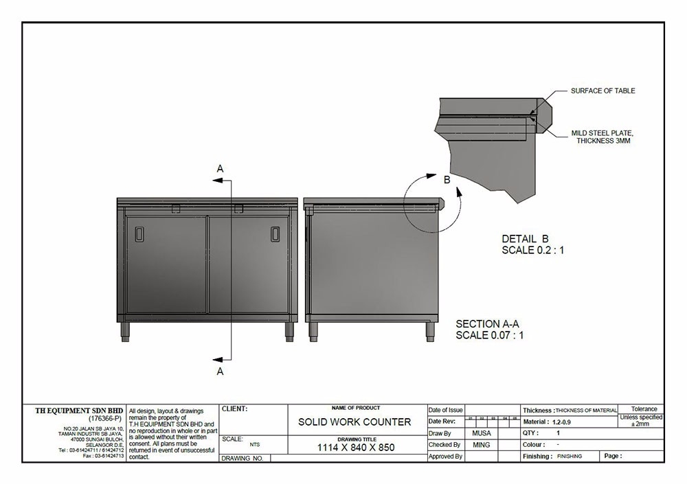 Working Counter with Mild Steel Reinforcement Working Counter Stainless ...