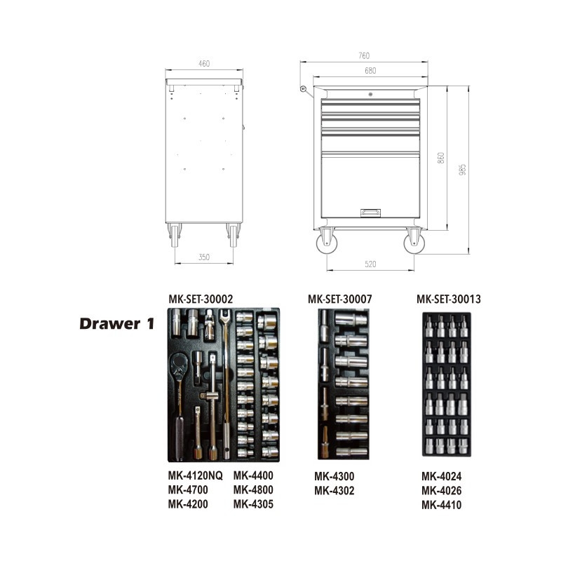 MK-SET-0304 118 PCS 3-DRAWER TROLLEY TOOLS SET (3 DRAWER WITH TOOLS) Tool Chest, Tool Boxes, Trolley, Tool Kit Set and Assortments