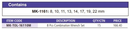 MK-TOL-16110M 8 PCS COMBINATION WRENCH SET Wrenches and Wrench Sets