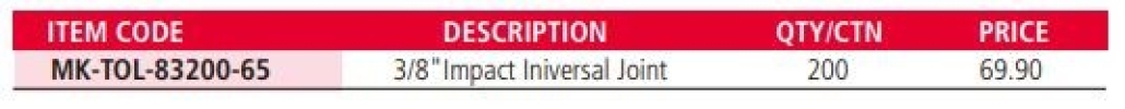 MK-TOL-83200 IMPACT UNIVERSAL JOINT Individual Impact Sockets, Accessories and Socket Sets