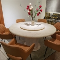 Marble Dining Table with Round Marble Base + Lazy Susan + 6 Dining Chairs  (BR4+BLR1+BTT2+X2056)