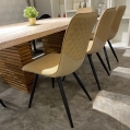 Marble Dining Table with Acacia Wood Base + Acacia Wood Bench + 5 Dining Arm Chairs