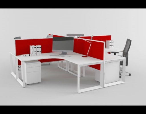 2 pax of T shape workstation with red desking system and cassia leg