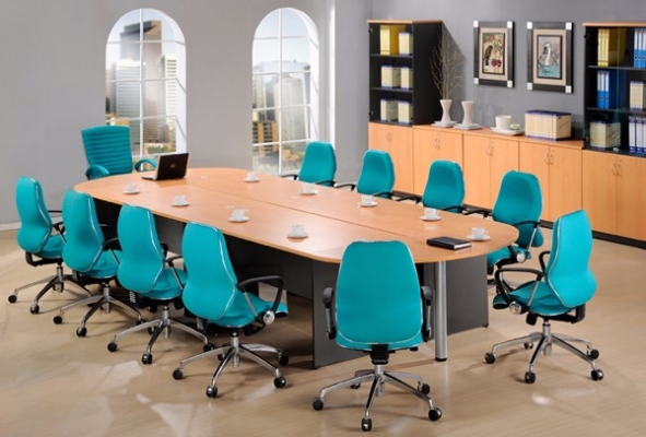 Oval conference table with wooden leg and pole leg - join table