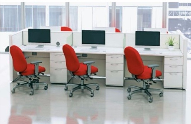 6 cluster workstation with red chair