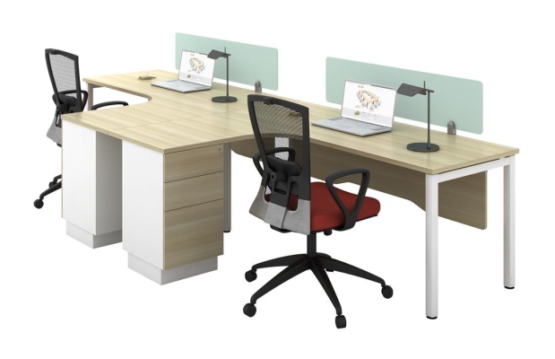 L shape workstation with 2+1 Pedestal and glass top divider SL series