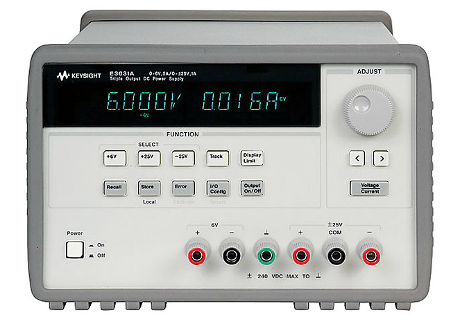 keysight 80w triple output power supply, 6v, 5a & ±25v, 1a, e3631a
