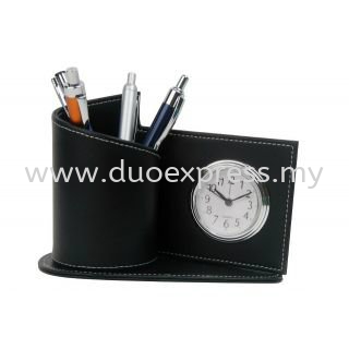 PU Pen Holder With Clock