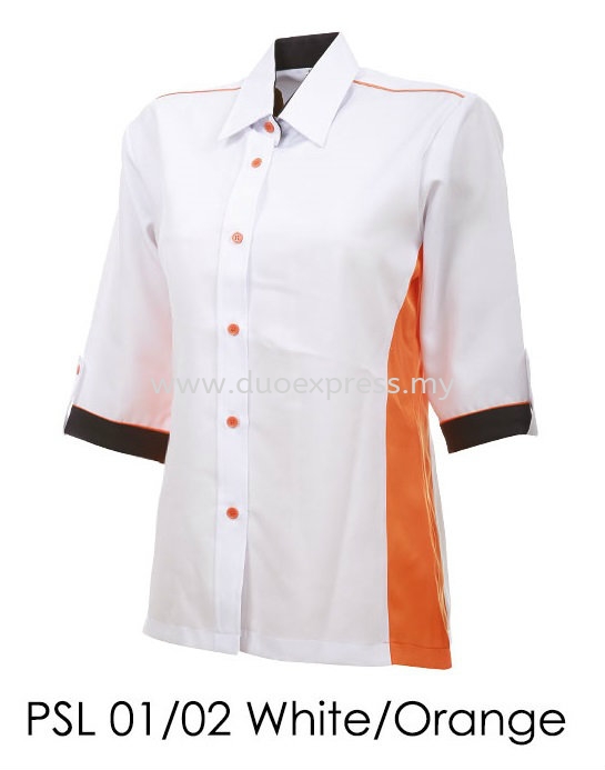 PSL 01 02 White Orange Ladies Corporate Shirt