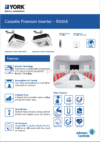 YORK R410A INVERTER CEILING CASSETTE