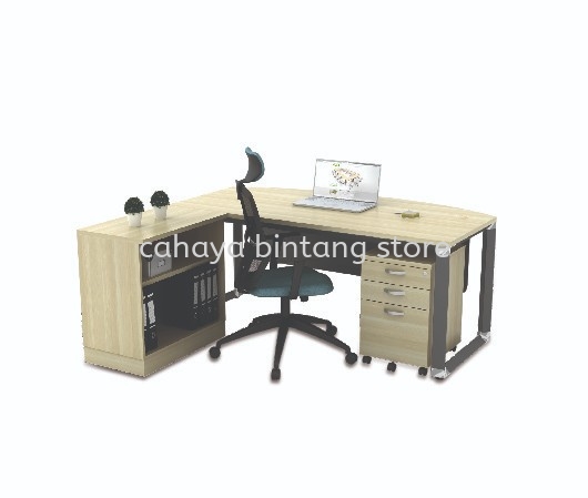 PYRAMID MEJA PEJABAT/TULIS EKSEKUTIF BERBENTUK D & KABINET TEPI & LACI 3D AOMB 180A-SET - Executive Office Table Seputeh | Executive Office Table Taman Desa | Executive Office Table Desa Pandan