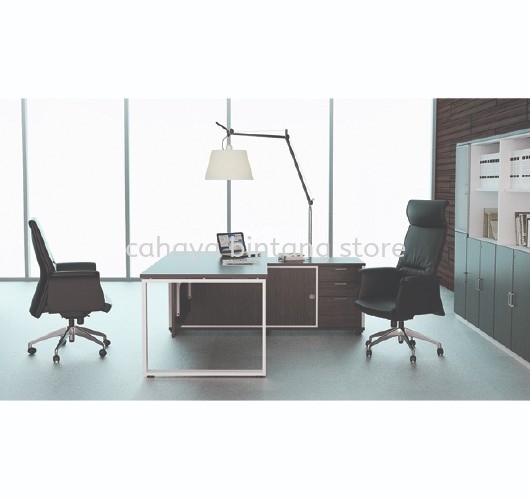 OLVA EXECUTIVE OFFICE TABLE METAL O-LEG C/W WOODEN MODESTY PANEL & SIDE CABINET FULL SET MO 99 WALNUT (SIDE)- Executive Office Table Kuchai Entrepreneurs Park | Executive Office Table Happy Garden | Executive Office Table Pandan Jaya