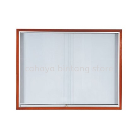 SLIDING GLASS CABINET WOODEN FRAME BROWN COLOUR-whiteboard sepang | whiteboard banting | whiteboard rawang