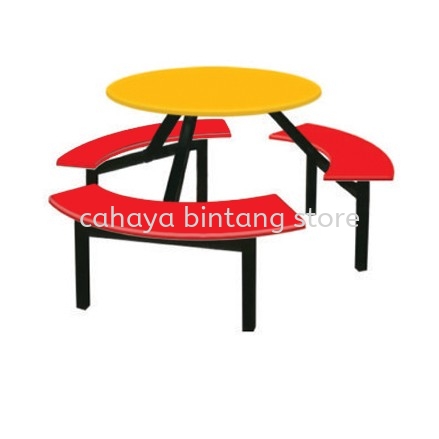 6 SEATER ROUND FIBREGLASS WITH BENCH CURVE - canteen table set/ fibreglass table ttdi | canteen table desa pandan | canteen table office furniture manufacturer