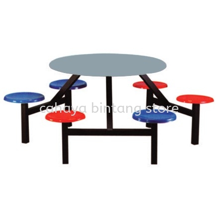 6 SEATER ROUND FIBREGLASS WITH STOOL - canteen table set/ fibreglass table serdang | canteen table ampang point | canteen table near me