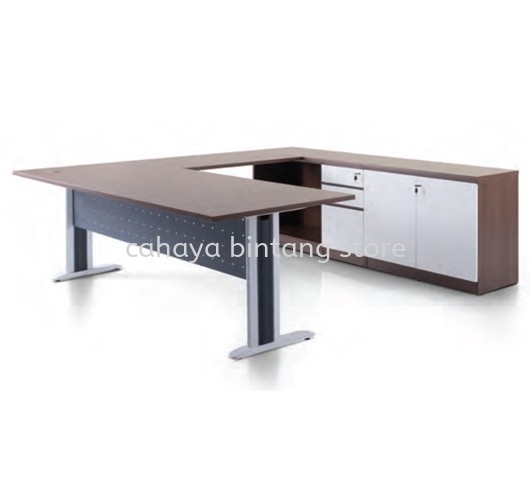 CLAVEN EXECUTIVE L SHAPE MANAGER OFFICE TABLE WITH LOW OFFICE CABINET- director office table kerinchi | director office table bangsar south | director office table ampang point