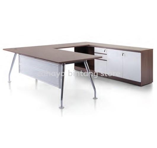 ZIXIA EXECUTIVE L SHAPE MANAGER OFFICE TABLE CHROME LEG WITH LOW OFFICE CABINET- director office table brickfields | director office table bangsar village | director office table au2 setiawangsa