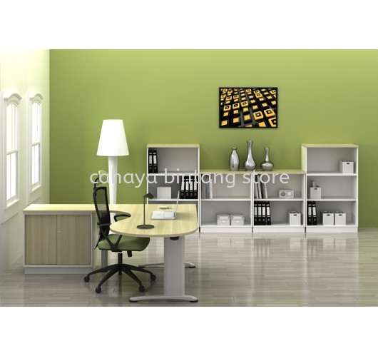 BERLIN EXECUTIVE OFFICE TABLE/DESK L-SHAPE ROUND END C/W SIDE CABINET ABMB 66-M FULL SET - Executive Office Table Rawang | Executive Office Table Puchong | Executive Office Table Bandar Teknologi Kajang