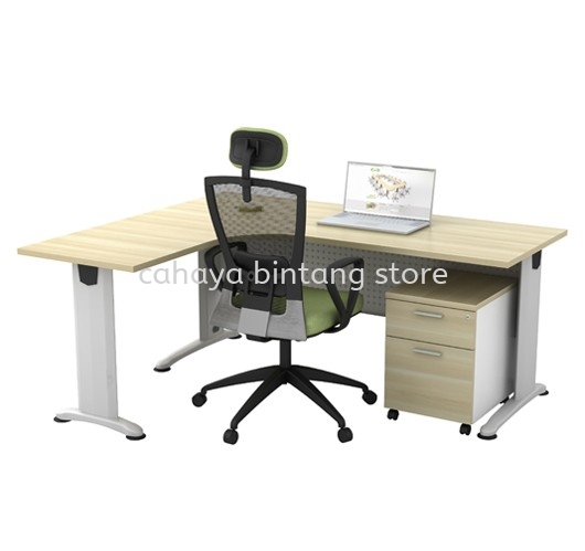 BERLIN WRITING OFFICE TABLE/DESK L-SHAPE & MOBILE PEDESTAL 3D ABL 1815 + AB-YM2 SET - Writing Office Table Pj New Town | Writing Office Table Damansara Perdana | Writing Office Table Plaza Low Yat