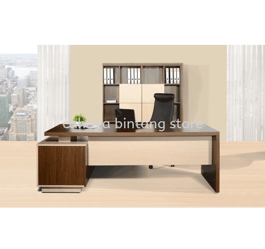 FERNI EXECUTIVE DIRECTOR OFFICE TABLE WITH SIDE OFFICE CABINET & HIGH OFFICE CABINET (FRONT)- director office table bandar utama | director office table taman tun dr ismail | director office table taman melawati