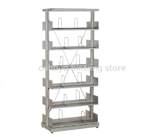 STEEL LIBRARY SHELVING DOUBLE SIDED WITHT SIDE PANEL ANOUD 6 SHELVING - Library Shelving Taman Melawati | Library Shelving Wangsa Maju | Library Shelving Setapak