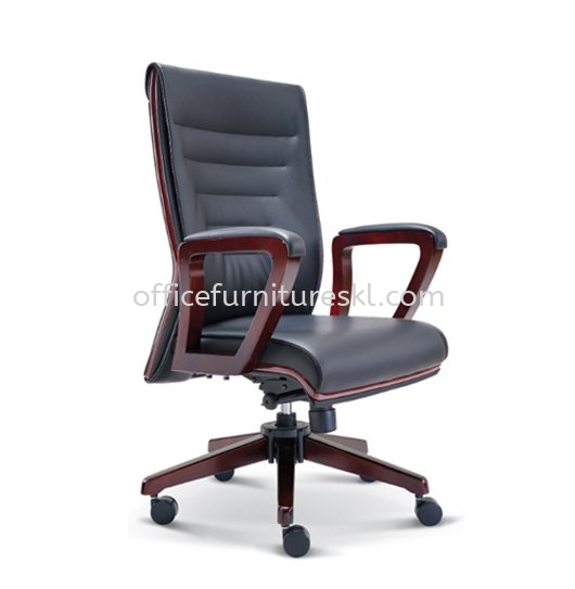 ACTOR DIRECTOR MEDIUM BACK LEATHER OFFICE CHAIR WITH WOODEN TRIMMING LINE