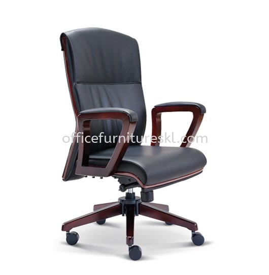 FLORA DIRECTOR MEDIUM BACK LEATHER OFFICE CHAIR WITH WOODEN TRIMMING LINE