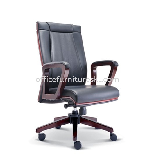 RIANA DIRECTOR MEDIUM BACK LEATHER OFFICE CHAIR WITH RUBBER-WOOD WOODEN ROCKET BASE