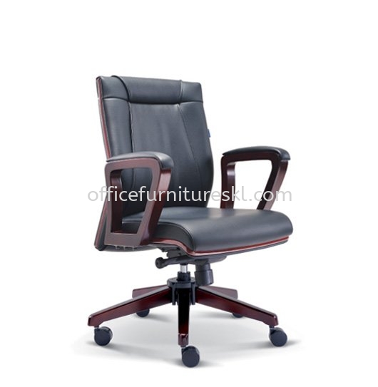 RIANA DIRECTOR LOW BACK LEATHER OFFICE CHAIR WITH RUBBER-WOOD WOODEN ROCKET BASE