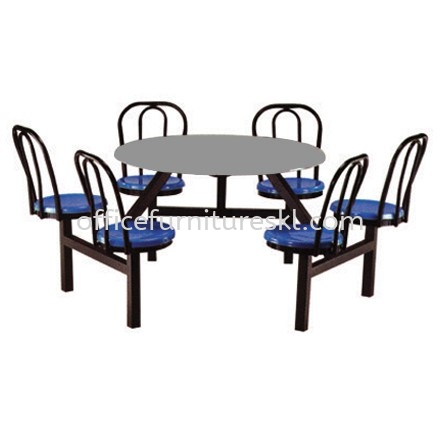 6 SEATER ROUND FIBREGLASS TABLE WITH BACKREST - canteen table set/ fibreglass table kwasa damansara | canteen table au2 setiawangsa | canteen table office furniture mall 