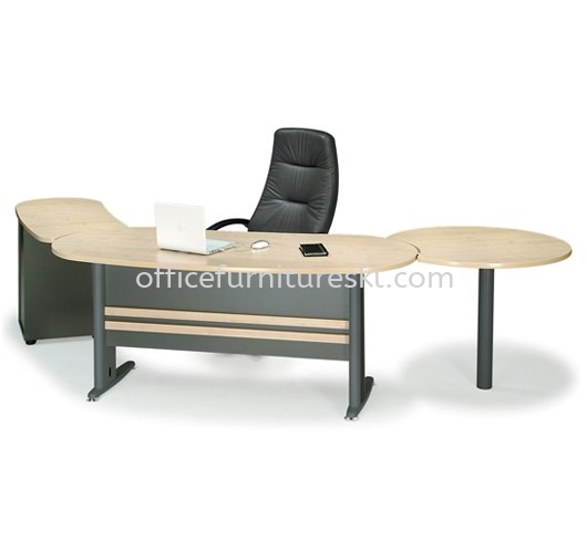 TITUS EXECUTIVE OFFICE TABLE/DESK OVAL SHAPE & FIXED DRAWER & SIDE DISCUSSION TABLE SET ATMB 33 (Front View) - Mid Year Sale Executive Office Table | Executive Office Table Taman OUG | Executive Office Table Old Klang Road | Executive Office Table Taman Maluri