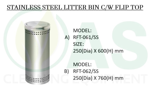 STAINLESS STEEL LITTER BIN C/W FLIP TOP