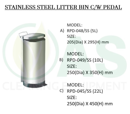 STAINLESS STEEL LITTER BIN C/W PEDAL