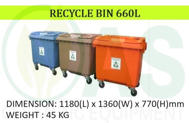 MOBILE RECYLCE BIN (4 WHEELS) - 660L