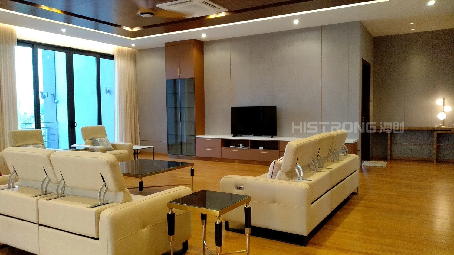 Family Hall, Living Hall, Bamboo Fibre Panel Wall, Aluminium Ceiling, Aluminium Inlay, Spc Flooring, Cabinetry, Furniture Import