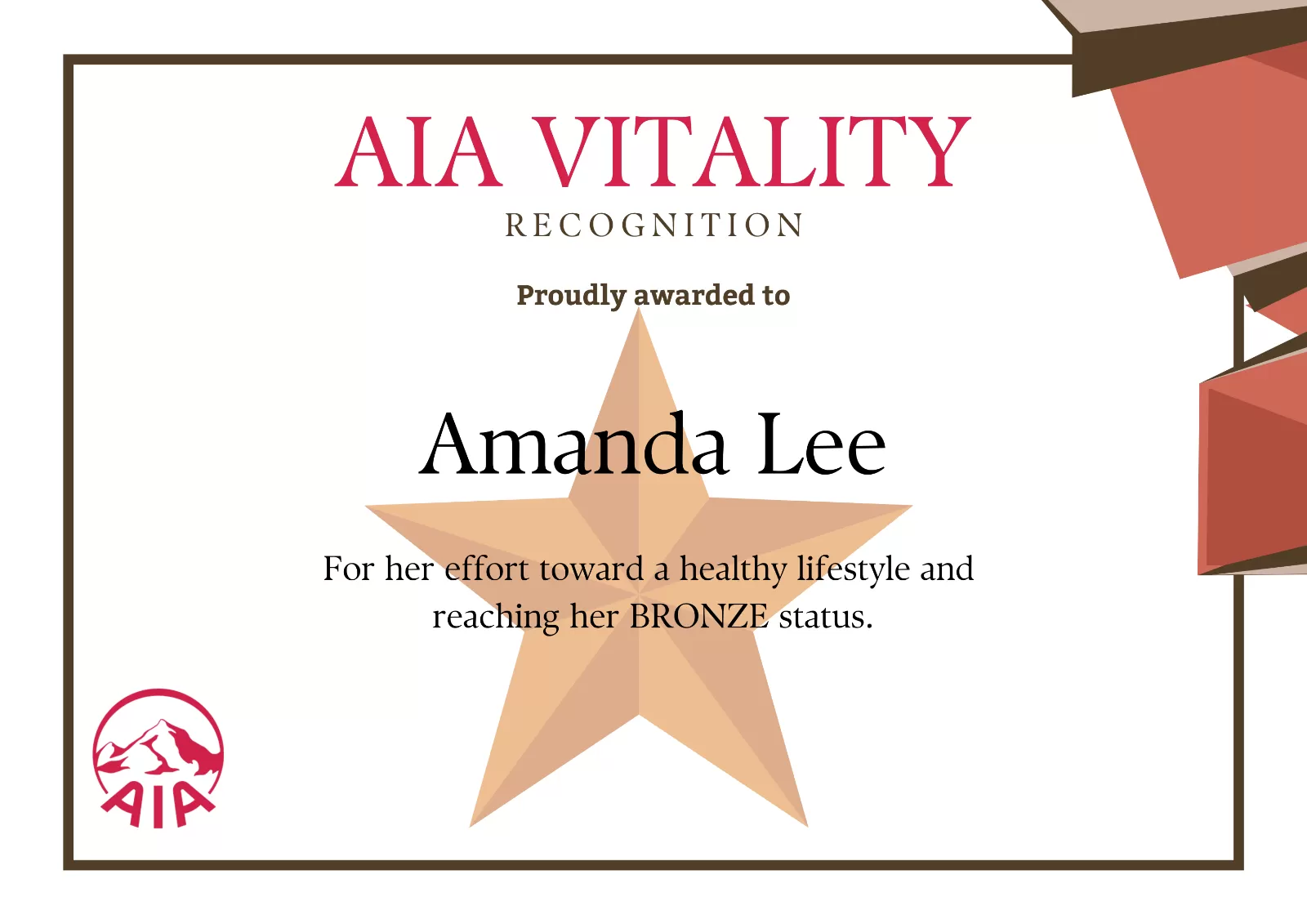 Amanda Lee Bronze AIA Vitality
