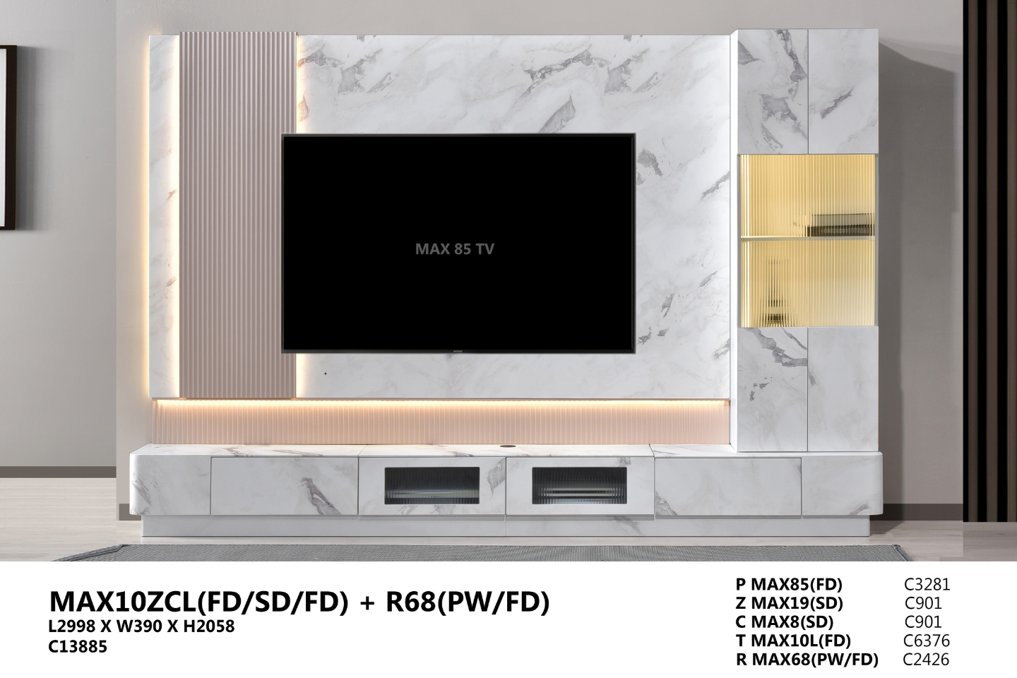 WALL TV CABINET - MAX10ZCL(FD/SD/FD) + R68(PW/FD)