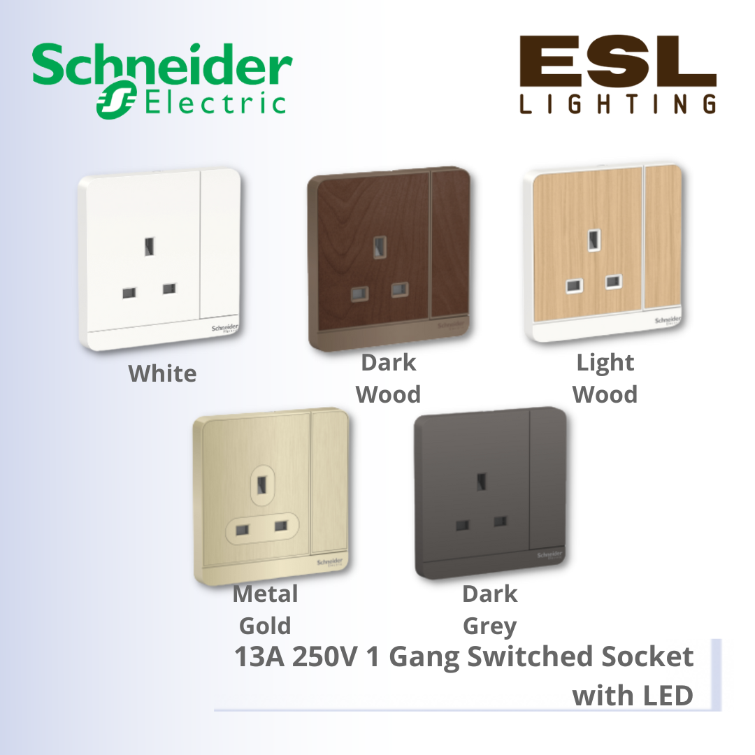 SCHNEIDER AvatarOn 13A 250V 1 Gang Switched Socket with LED - E8315N_WE_G11 E8315N_WD_G11 E8315N_LW_G11 E8315N_GH_G11 E8315N_DG_G11