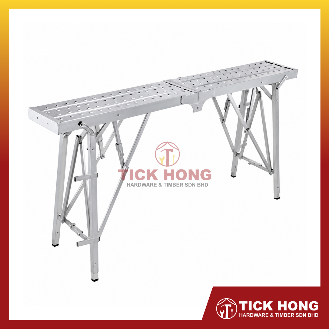 Chrome Portable Folding Horse Stool Bench Platform Scaffolding Lifting Ladder (1.4M / 1.8M)
