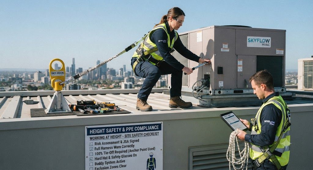 HVAC technician PPE compliance height work