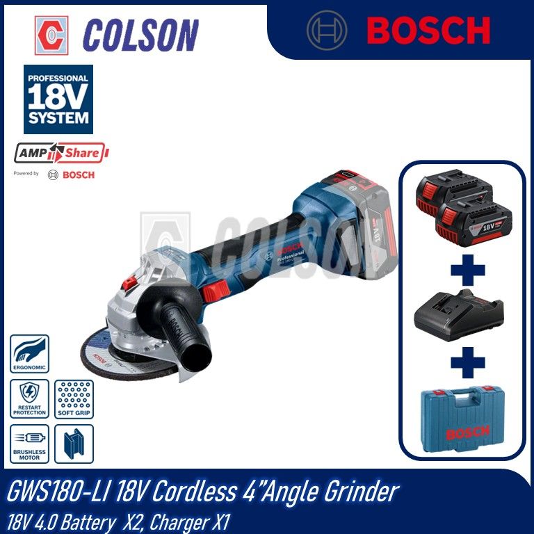COLSON BOSCH GWS180-LI 18V Cordless 4”Angle Grinder