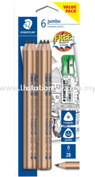 Staedtler Jumbo Natural Wood Traingular 2B pencil 6's