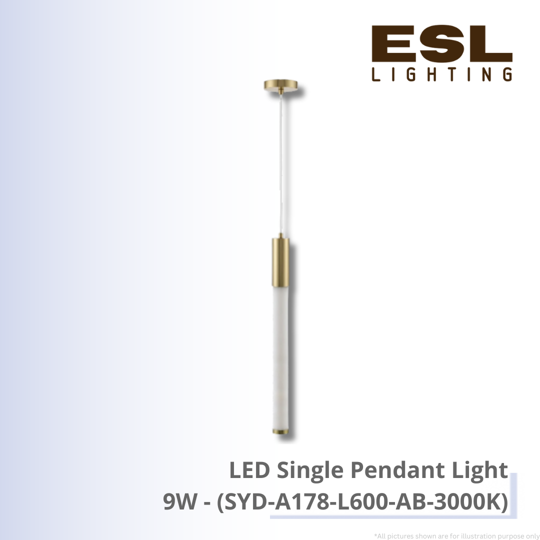 LED Single Pendant Light 9W - SYD-A178-L600-AB-3000K