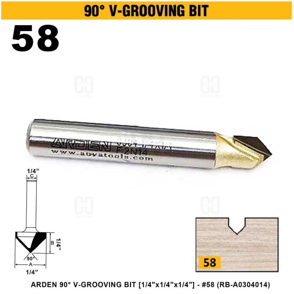 ARDEN 90掳 V-GROOVING BIT 1/4"x1/4"x1/4" #58 (RB-A0304014)