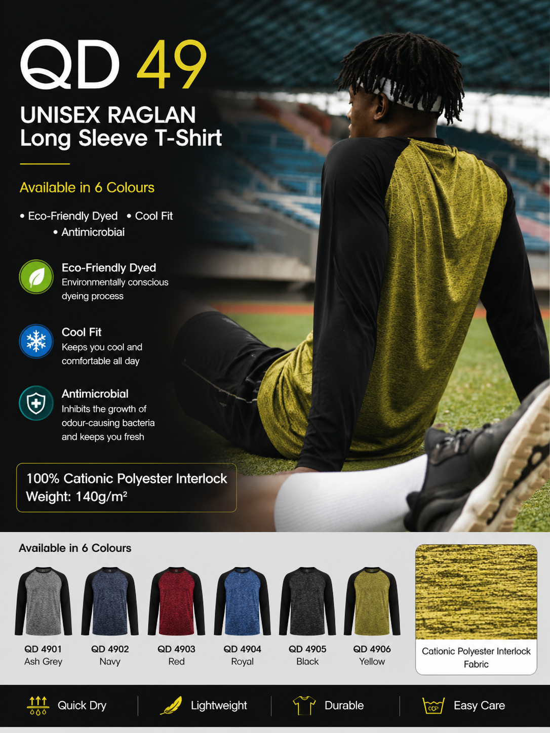 Quick Dry Raglan Long Sleeve T-Shirt - QD49