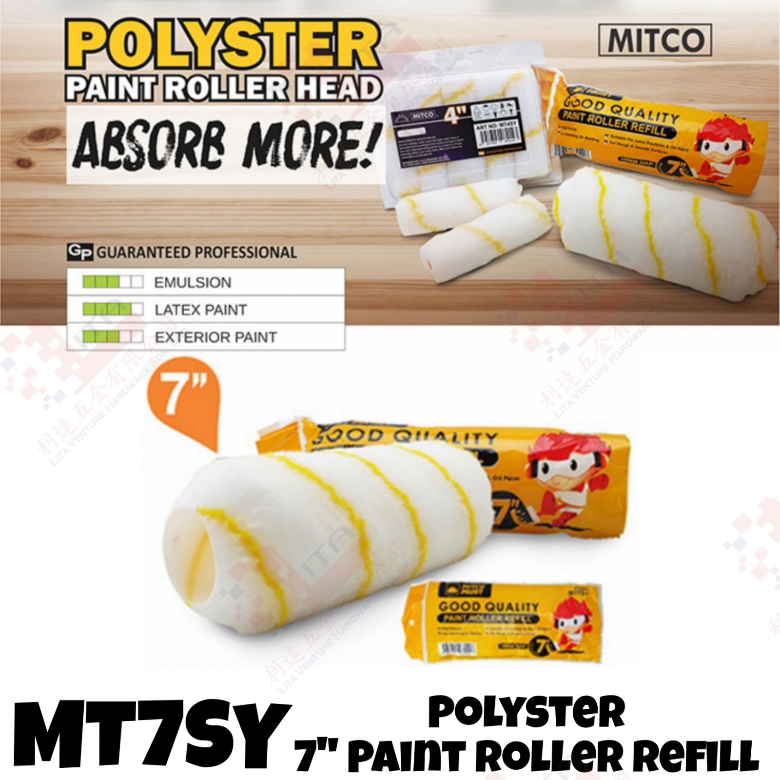 MITCO BRAND 7'' POLYSTER PAINT ROLLER REFILL - MT7SY