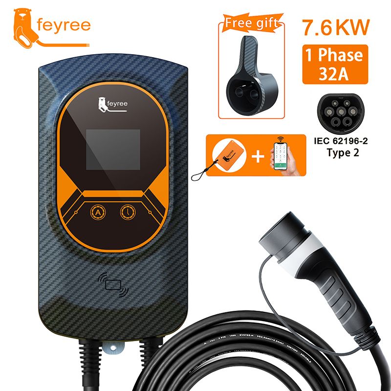 Feyree Wallbox EV Charger 7.6kW/11kW/22kW - Black (With App) Type 2 Home AC Charger compatible with all EVs (Free Testing at VEO Cyberjaya)